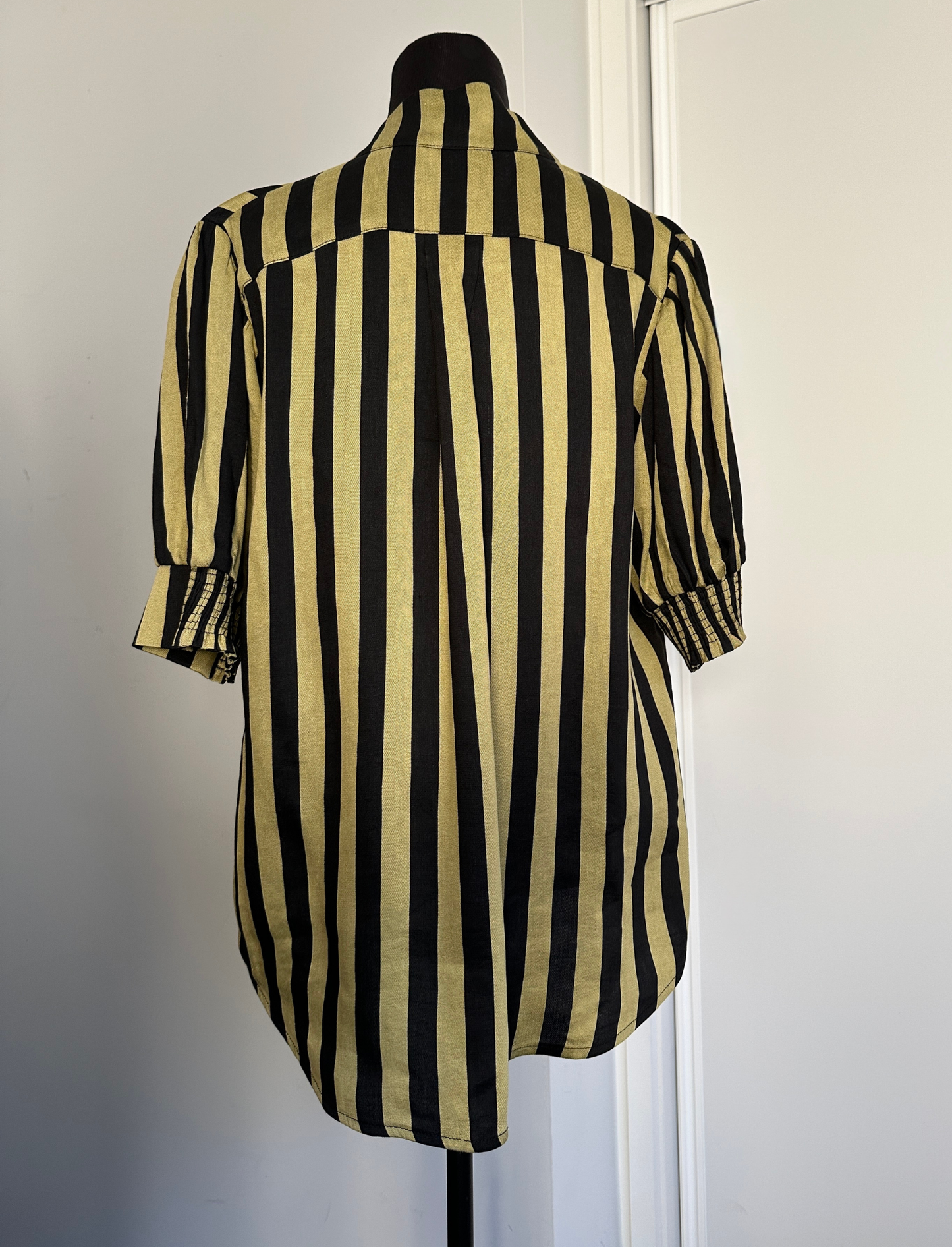 MAKE YOUR MOVE POPOVER BLOUSE in Chartreuse Stripe (Ready to Wear Size 10)