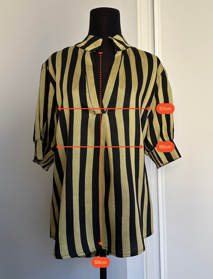 MAKE YOUR MOVE POPOVER BLOUSE in Chartreuse Stripe (Ready to Wear Size 10)