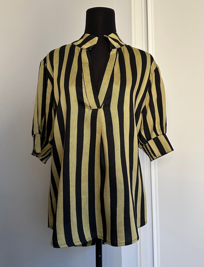 MAKE YOUR MOVE POPOVER BLOUSE in Chartreuse Stripe (Ready to Wear Size 10)