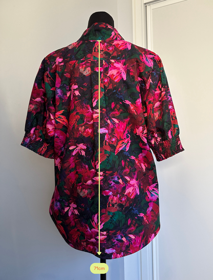 MAKE YOUR MOVE POPOVER BLOUSE in Pink and Red Floral (Ready to Wear Size 16)