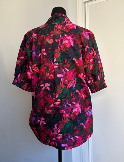 MAKE YOUR MOVE POPOVER BLOUSE in Pink and Red Floral (Ready to Wear Size 16)