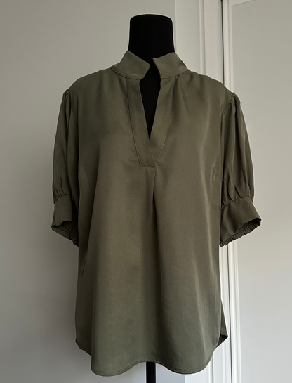 MAKE YOUR MOVE POPOVER BLOUSE in Sage (Ready to Wear Size 12)