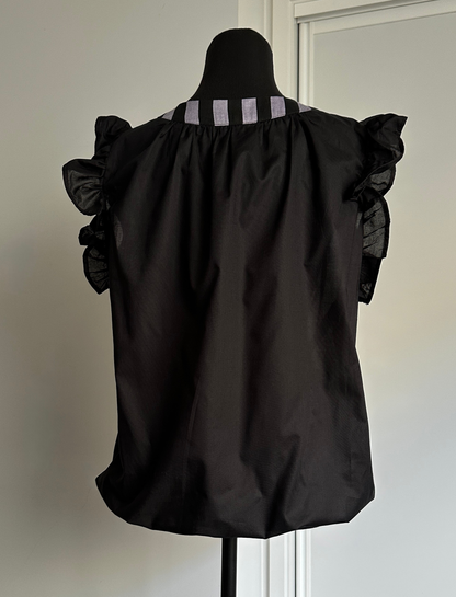 ON NEW GROUND REVERSIBLE NECKLINE BLOUSE Black Organic Cotton (Ready to Wear Size 16)