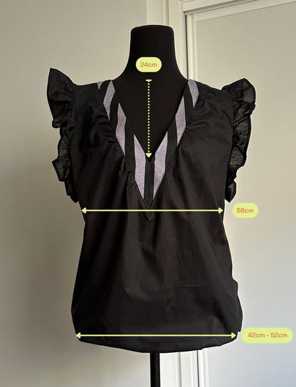 ON NEW GROUND REVERSIBLE NECKLINE BLOUSE Black Organic Cotton (Ready to Wear Size 10)