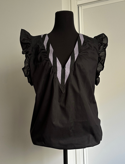 ON NEW GROUND REVERSIBLE NECKLINE BLOUSE Black Organic Cotton (Ready to Wear Size 16)