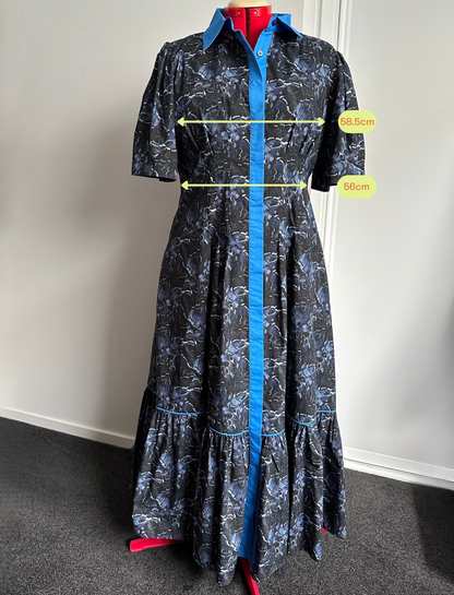 TAKE ME ON MAXI SHIRT DRESS Blue Butterflies (Ready to Wear Size 20)