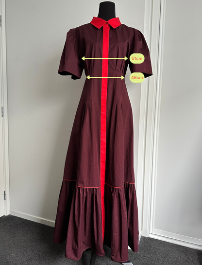 TAKE ME ON MAXI SHIRT DRESS Burgundy with Red Trim (Ready to Wear Size 12)
