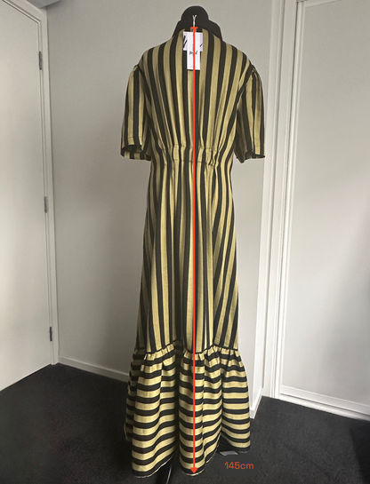 TAKE ME ON MAXI SHIRT DRESS Chartreuse Stripe (Ready Made Size 14)