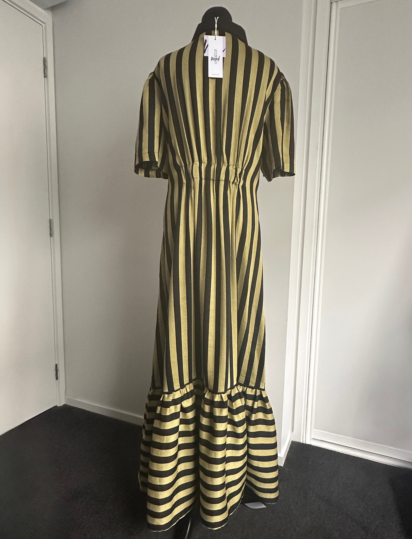 TAKE ME ON MAXI SHIRT DRESS Chartreuse Stripe (Ready Made Size 14)