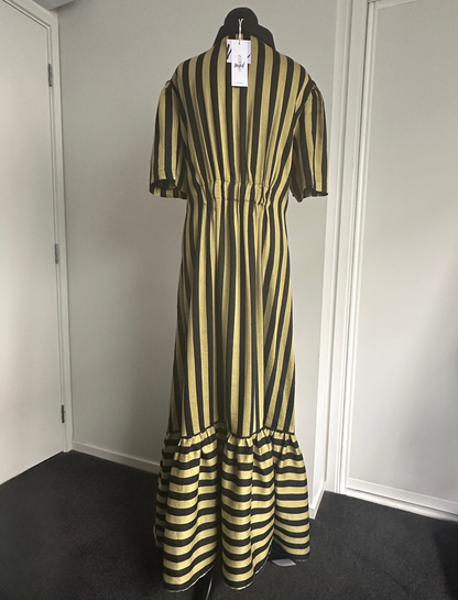TAKE ME ON MAXI SHIRT DRESS Chartreuse Stripe (Ready Made Size 14)