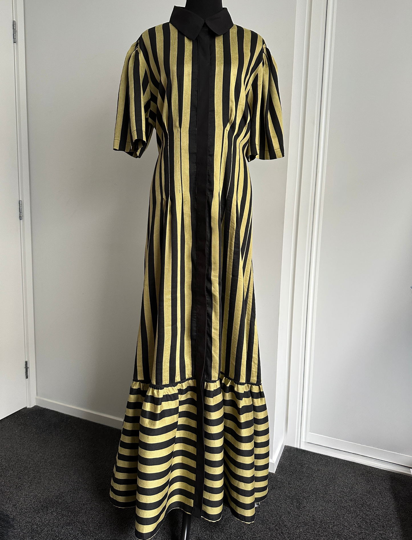 TAKE ME ON MAXI SHIRT DRESS Chartreuse Stripe (Ready Made Size 14)