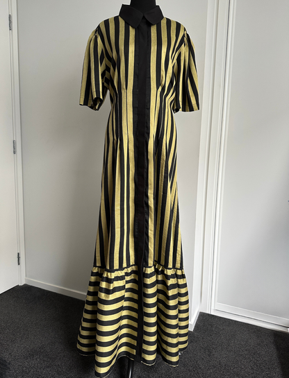 TAKE ME ON MAXI SHIRT DRESS Chartreuse Stripe (Ready Made Size 14)
