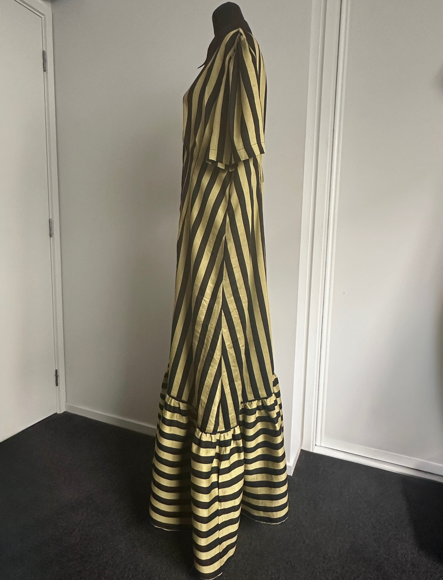 TAKE ME ON MAXI SHIRT DRESS Chartreuse Stripe (Ready Made Size 14)
