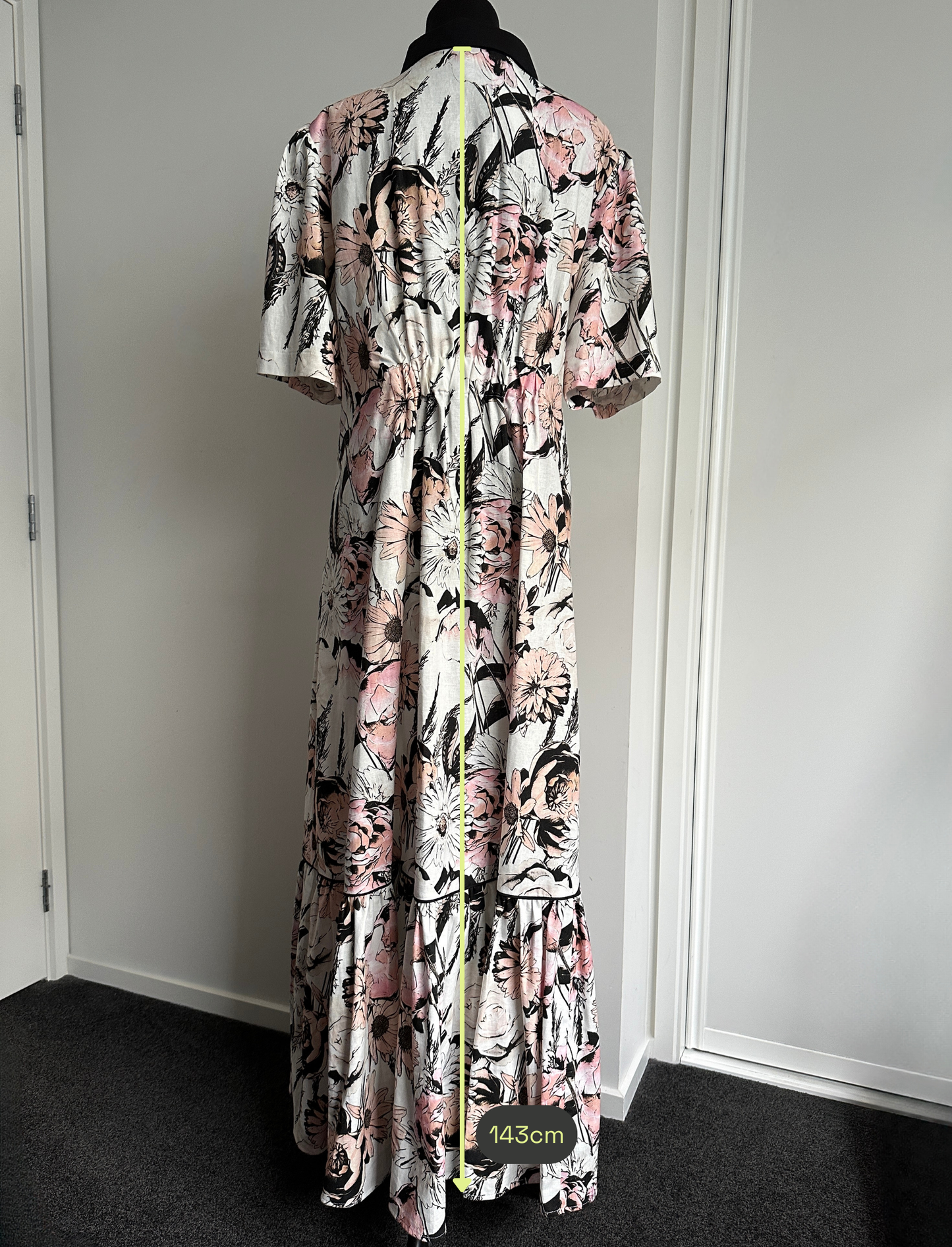 TAKE ME ON MAXI SHIRT DRESS White, Pink and Black Floral (Ready to Wear Size 16)